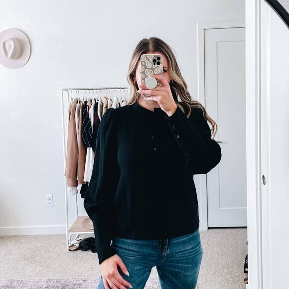 ALC Black Button Front Puff Sleeve Tophe - Picture 12 of 12